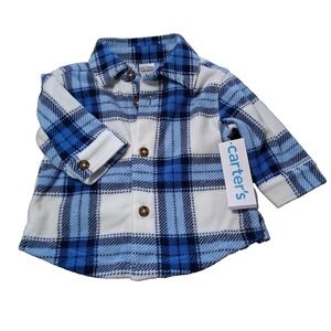 NWT Carter's 3 Months Baby Blue Plaid Fleece Button Up Shirt Shacket OEKO-TEX